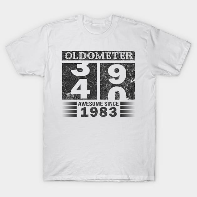 Oldometer 39-40 Awesome Since 1983 Funny 40th Birthday Gift T-Shirt by Kens Shop